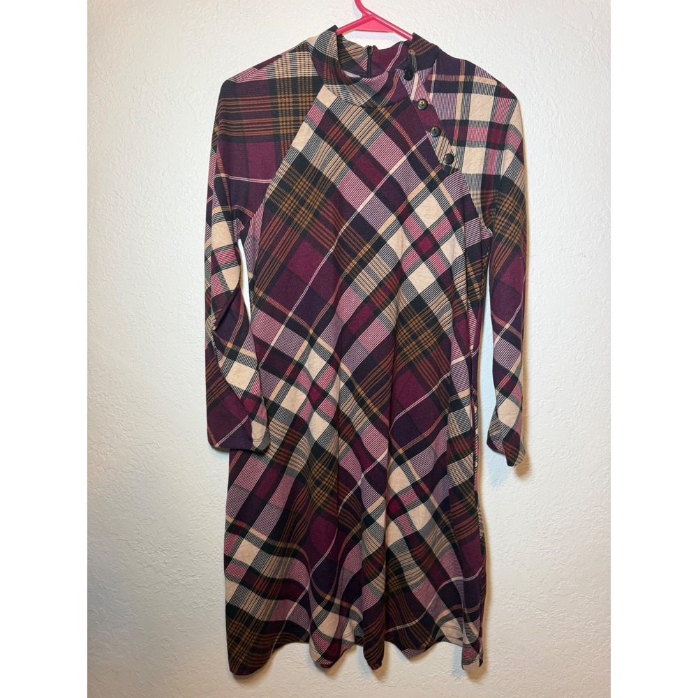 Jessica Howard Womens Burgundy Plaid Mock Neck Button Shoulder Dress BK3-2678 S